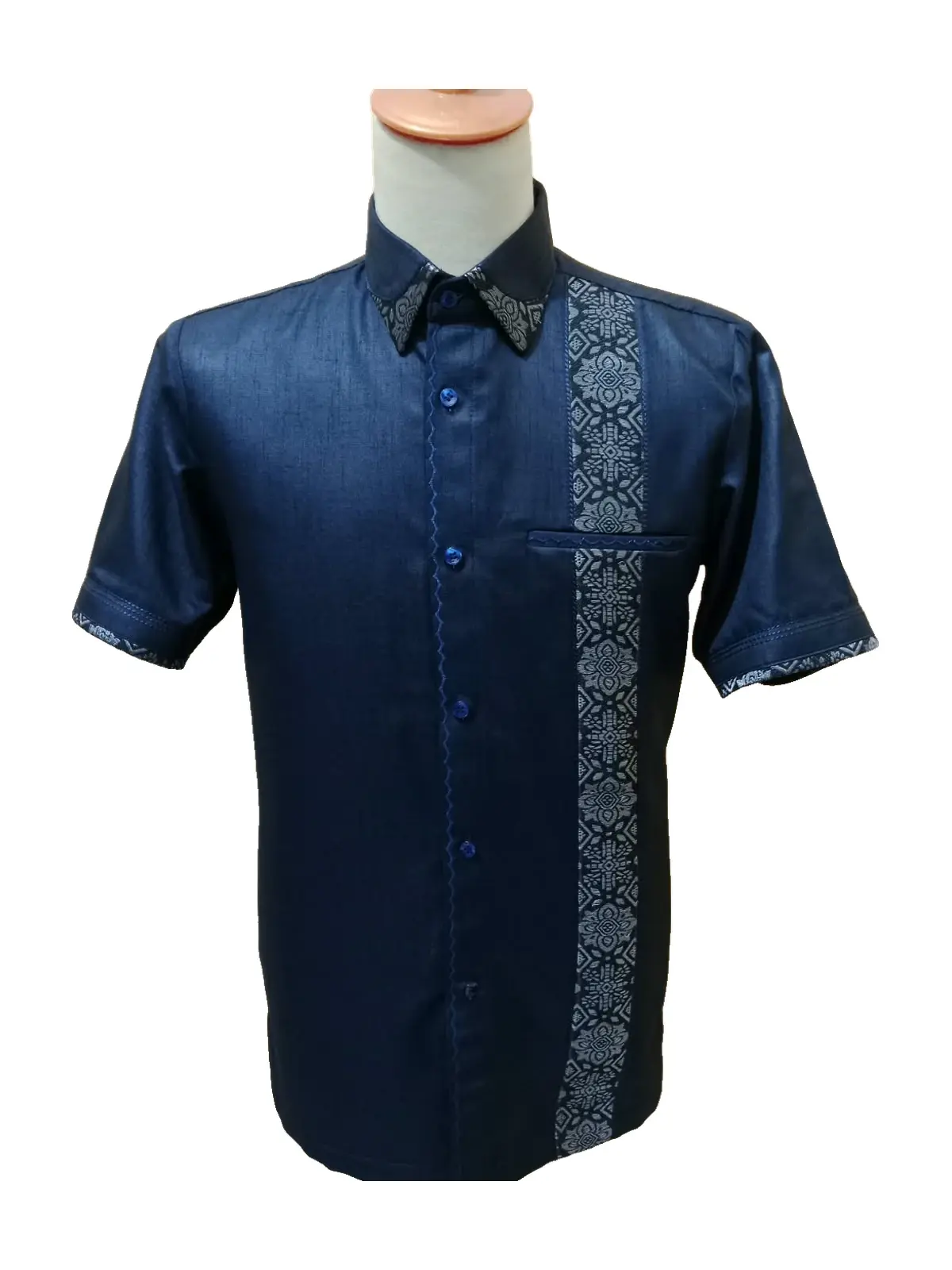 Kemeja Navy Selempang Motif, foto 1 dari 2
