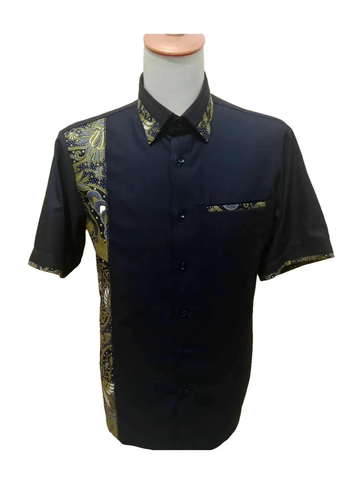 Kemeja Navy Sisi Batik Emas, foto 1 dari 2